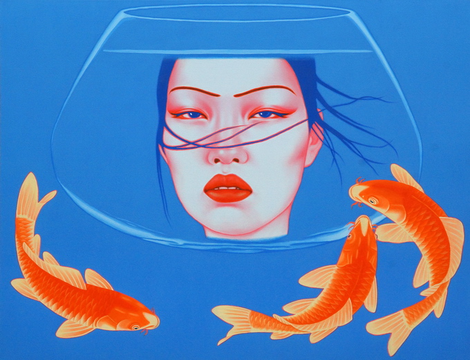 鱼缸女孩 Aquariums Girl 100x130cm 布面油画 oil on canvas