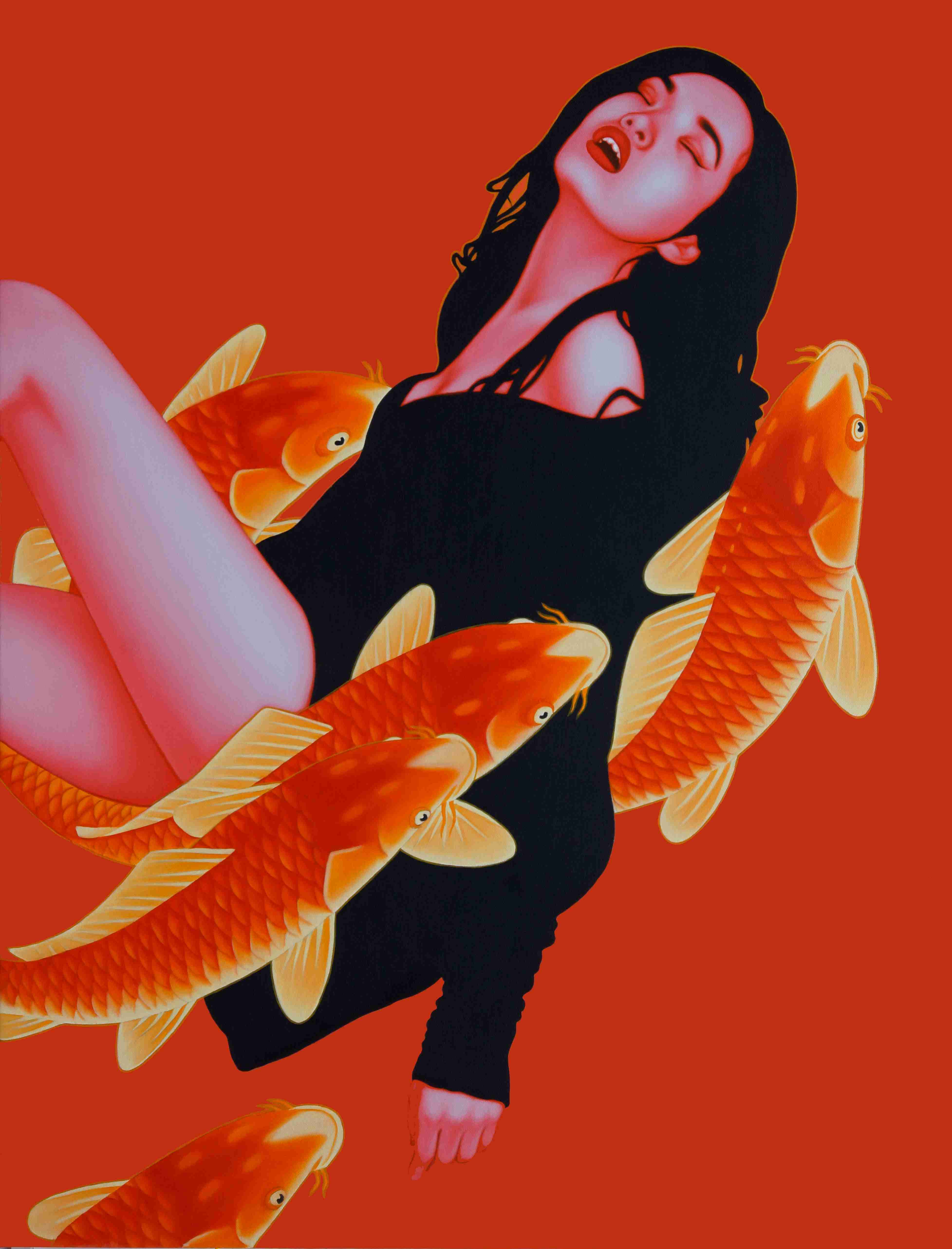 鱼.女孩 Fish Girl 100x130cm 布面油画 oil on canvas