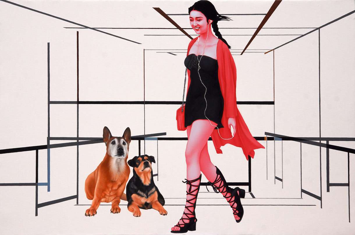 美女与宠物 Beauty And The Pet 100x150cm 布面油画 oil on canvas